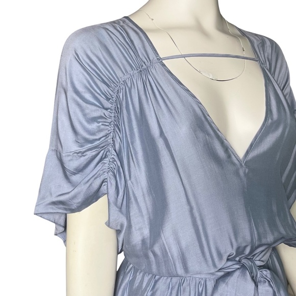 ViX Paula Hermanny Ciara Midi Dress Size 38-4 Blue Shirred Sleeve Resort Swim - Picture 4 of 10